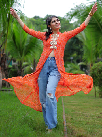 Georgette Bandhani Print Embroidery High front Slit Kurta