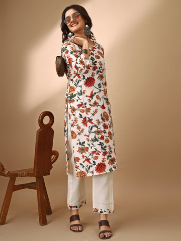 Cotton Blend floral Print Straight Kurta Pant Set