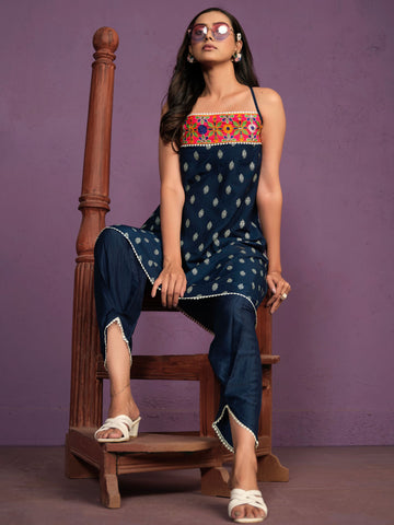 Cotton Silk Embroidered A-line Tunic and Dhoti Co-ords set