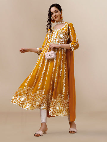 Georgette Chikankari Embroidery Anarkali Kurta and Dupatta Set