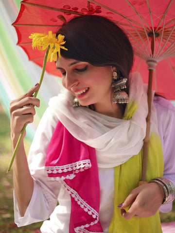 Independence day Special Rayon Embroidery A-line Kurta Pant With Tie & Dye Dupatta Set