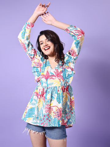 Rayon Floral Print A-line Regular Top
