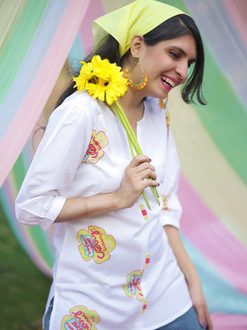 Rayon Digital Print White Short Kurti