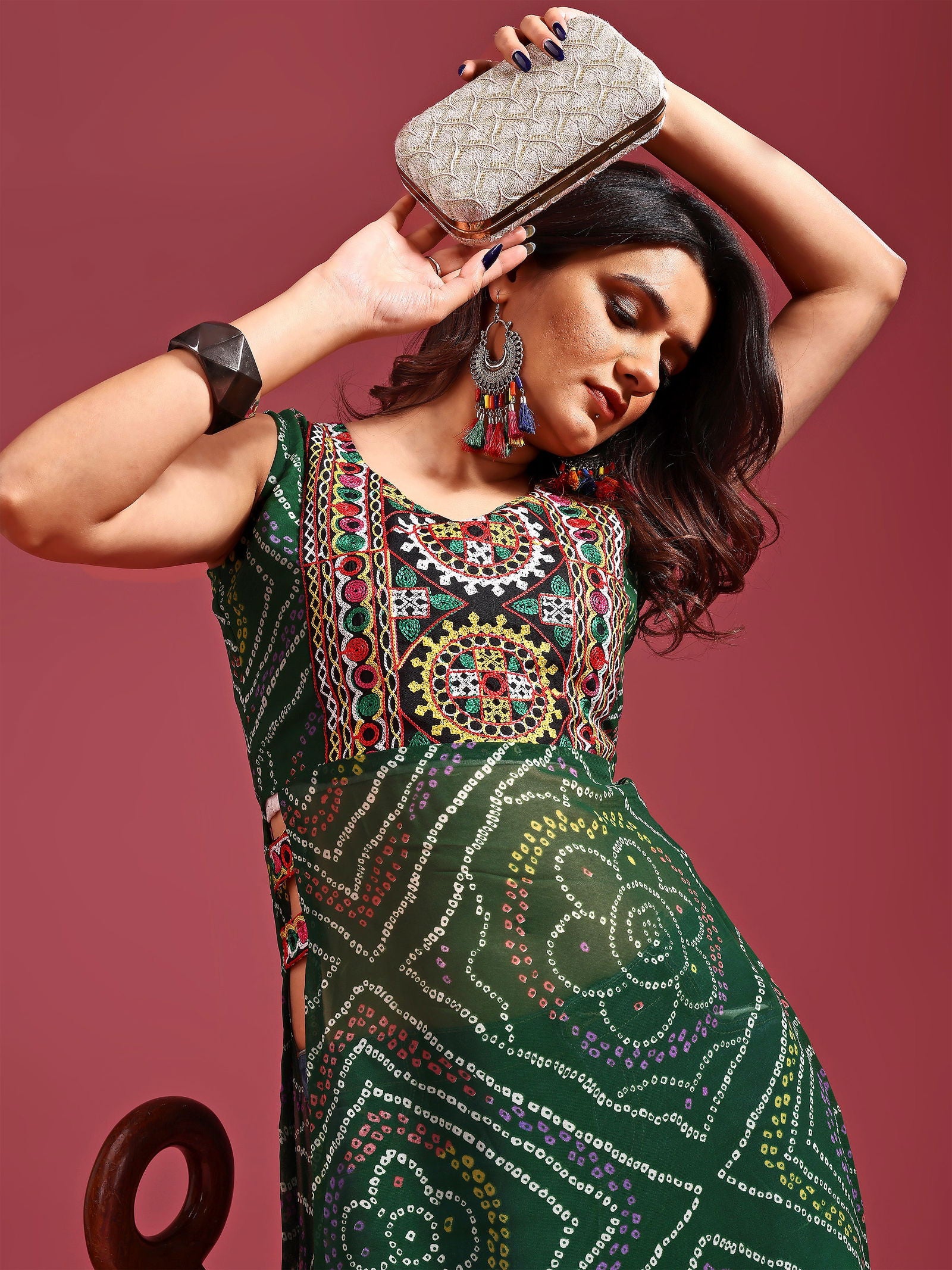 Youthnic - Georgette Embroidered Bandhani Print Navratri Special Kurta