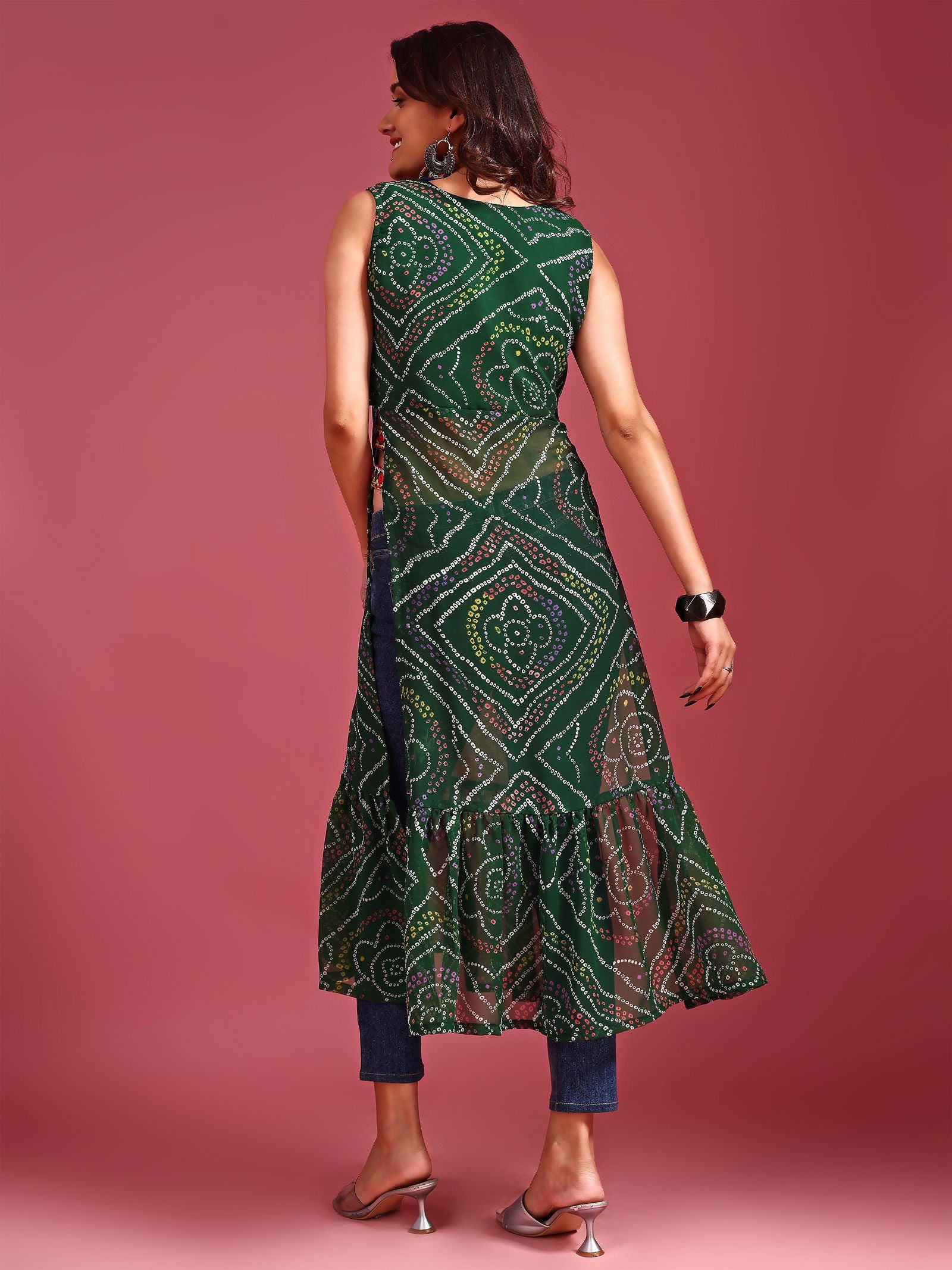 Youthnic - Georgette Embroidered Bandhani Print Navratri Special Kurta