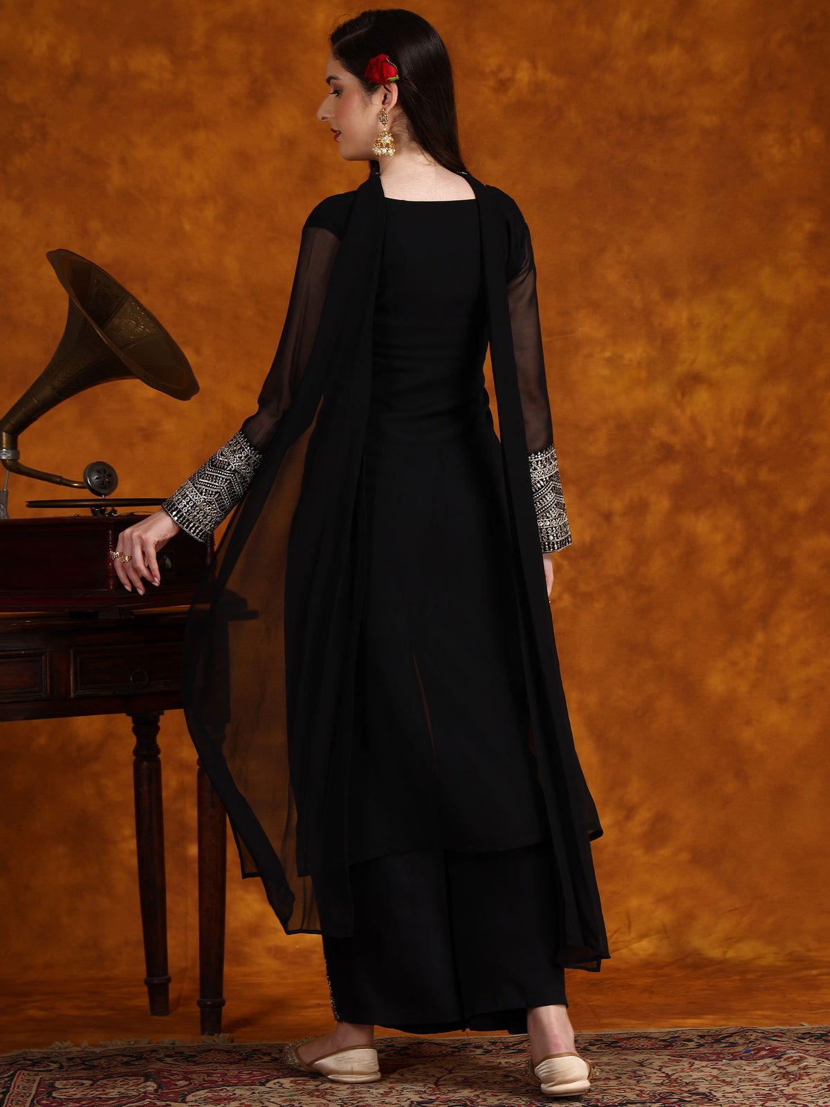 Youthnic - Georgette Lace Work Kurta Palazzo and Dupatta Set