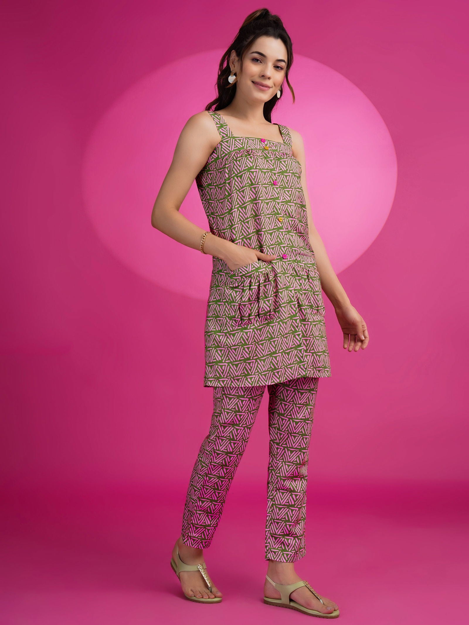Youthnic - Rayon Digital Print A-line Sleeveless Co-ords Set