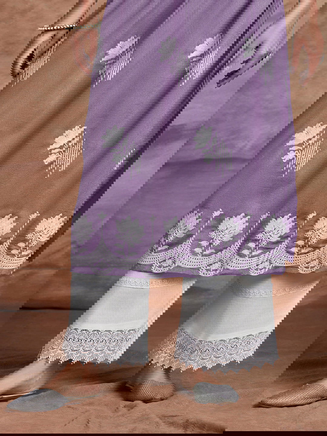 Youthnic - Vichitra Silk Chikankari Embroidered Naira Cut Kurta