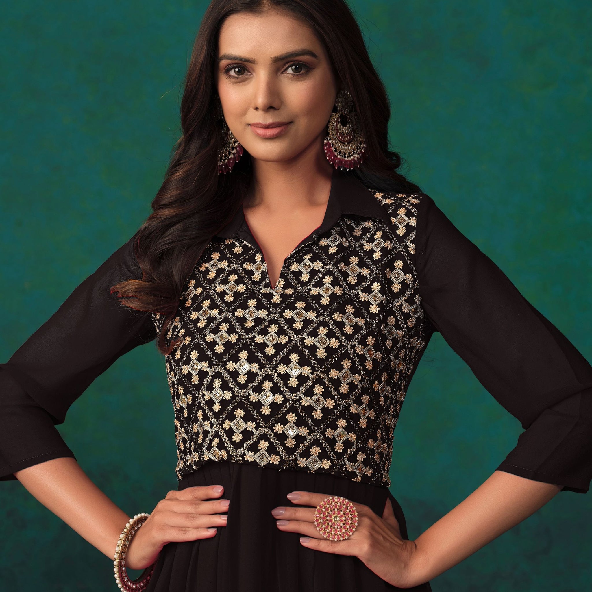 Black Georgette Embroidered Anarkali Dress