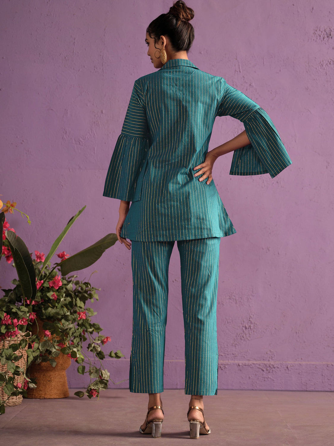 Rama Green Cotton Blend Zari Embroidery Work Co-ords Set