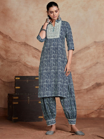 Cotton Blend Embroidered Kurta and Salwar Set