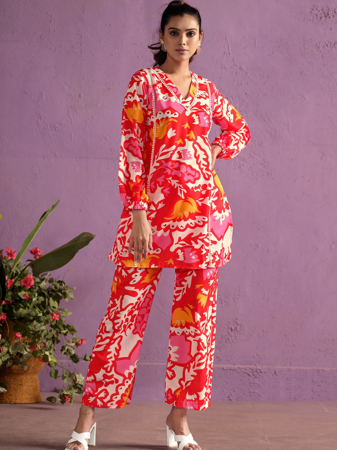 Poly Cotton A-line Printed Co-ords Set For Women