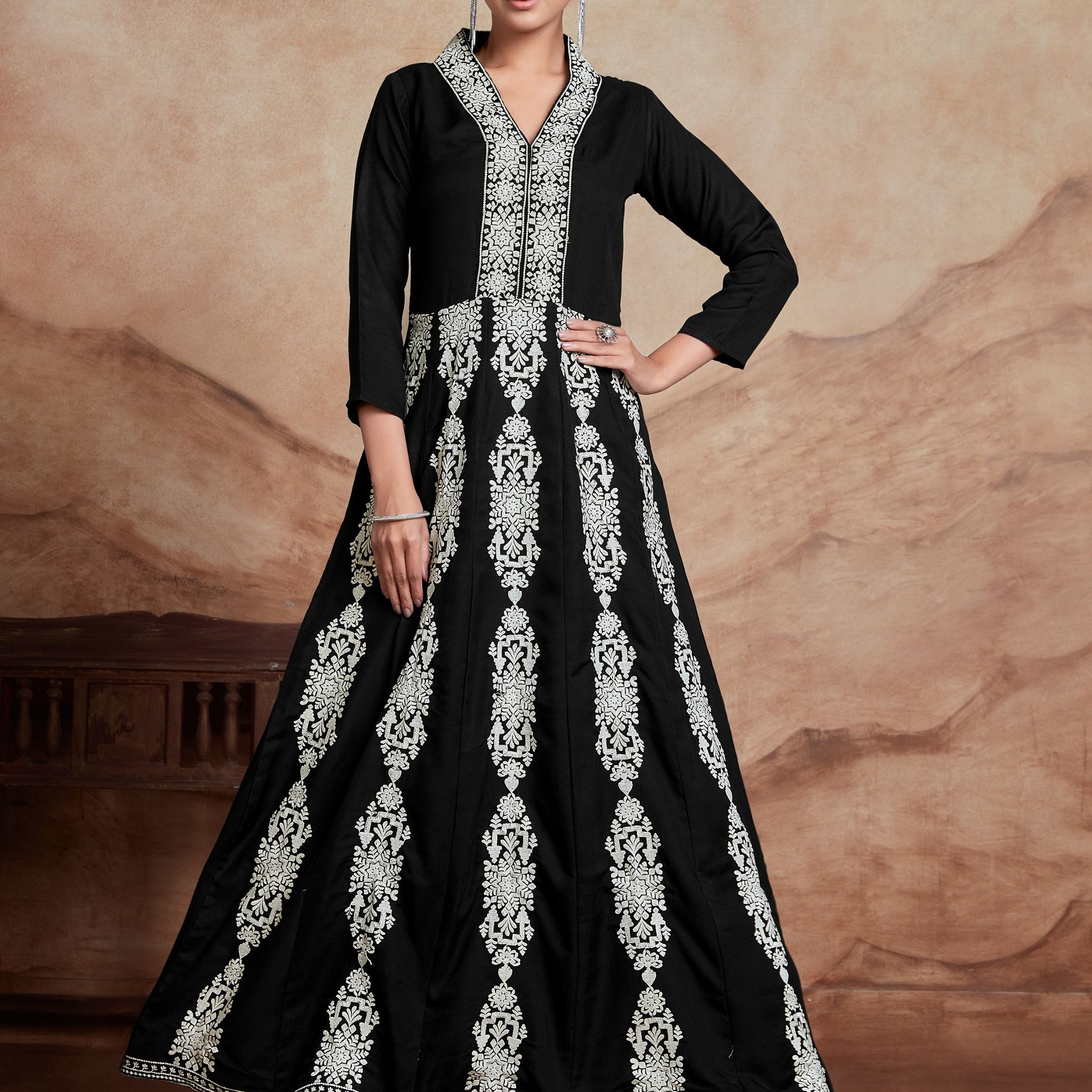 Women's Rayon Chikankari Embroidery Work Anarkali Dress