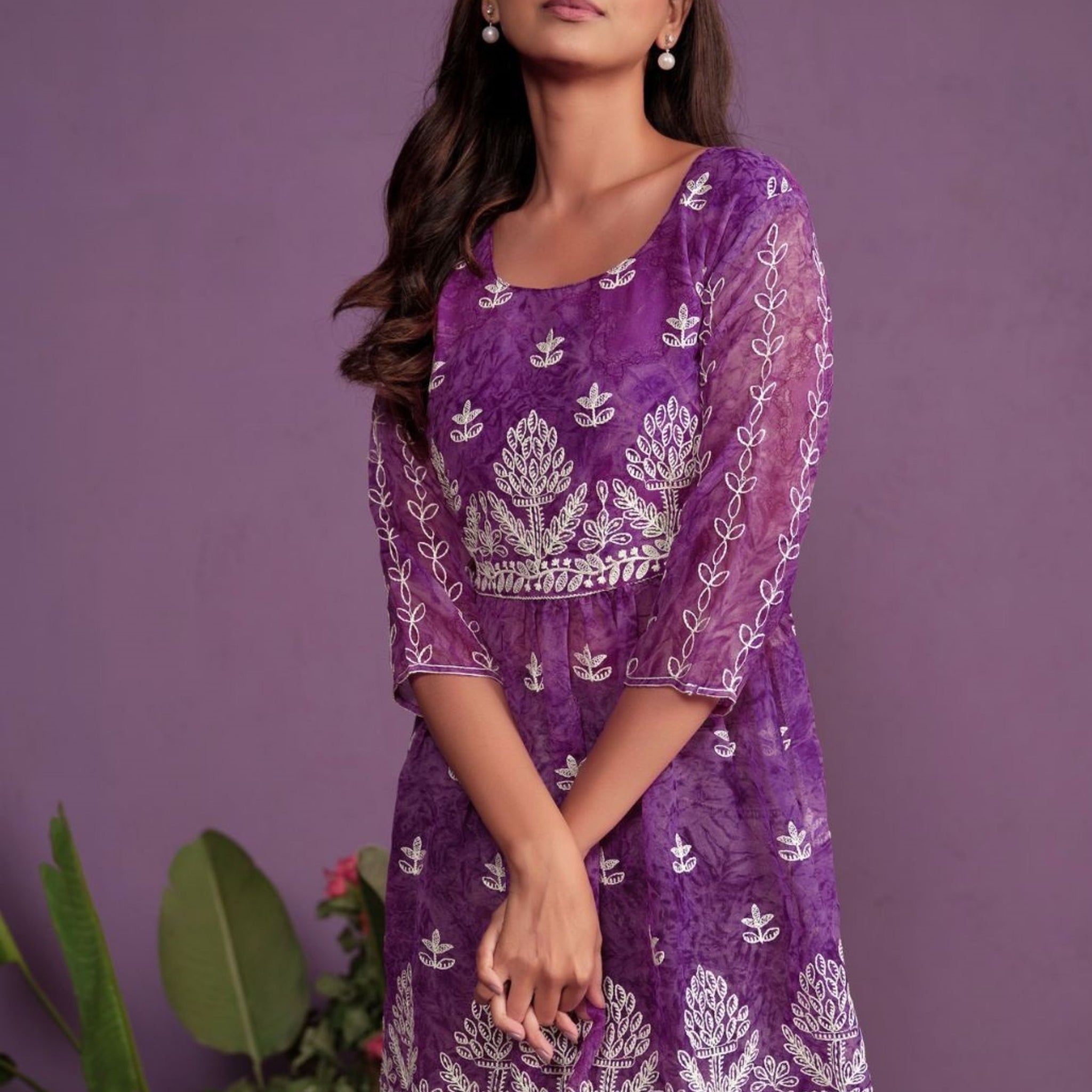 Georgette Chikankari Embroidered Short Kurti