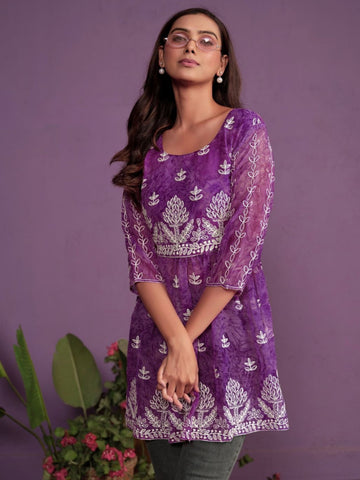 Georgette Chikankari Embroidered Short Kurti