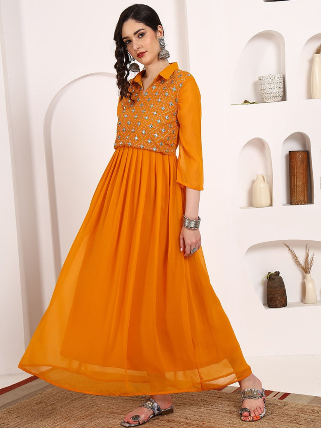 Mustard Georgette Embroidered Anarkali Kurta