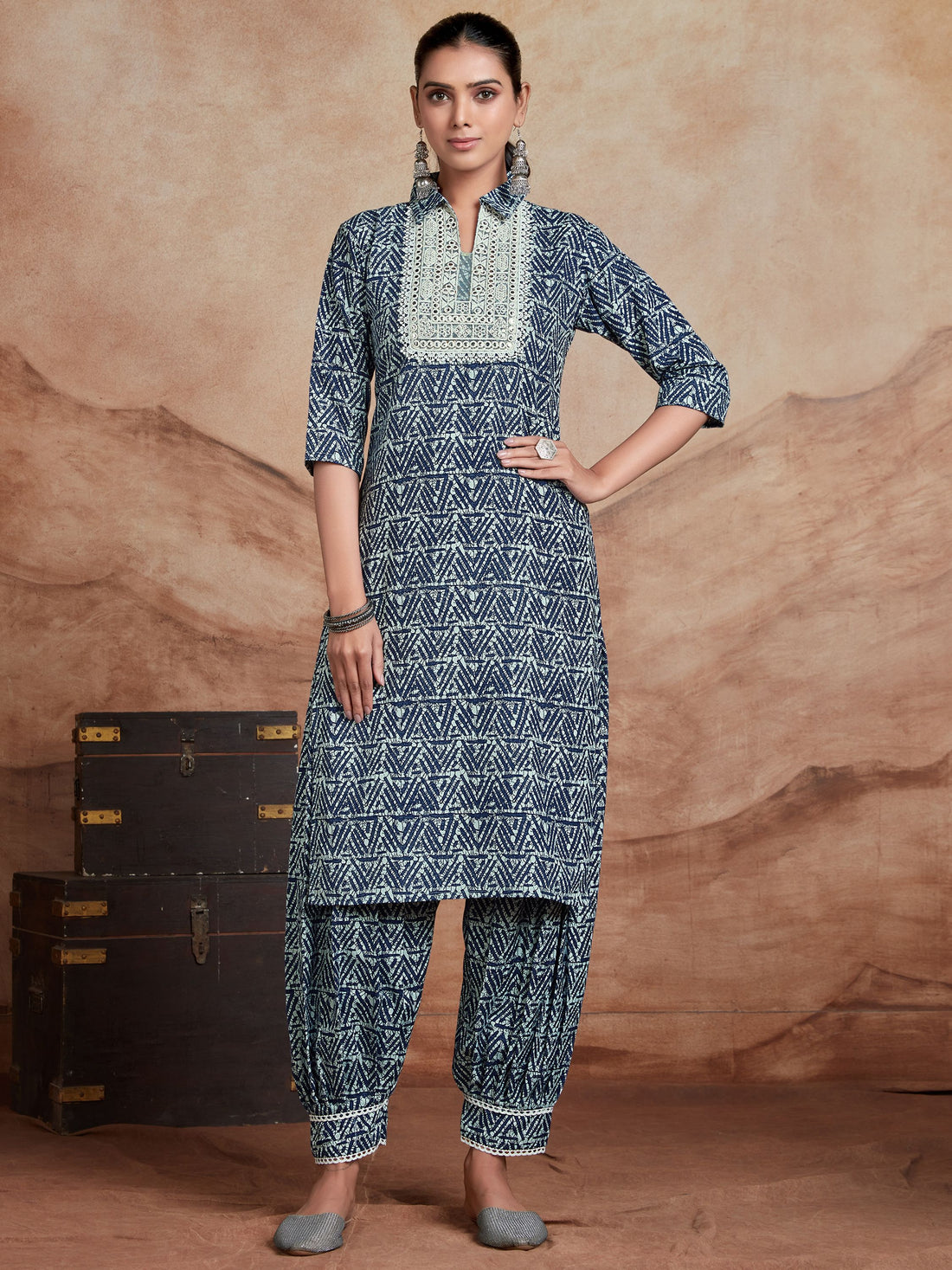 Cotton Blend Embroidered Kurta and Salwar Set