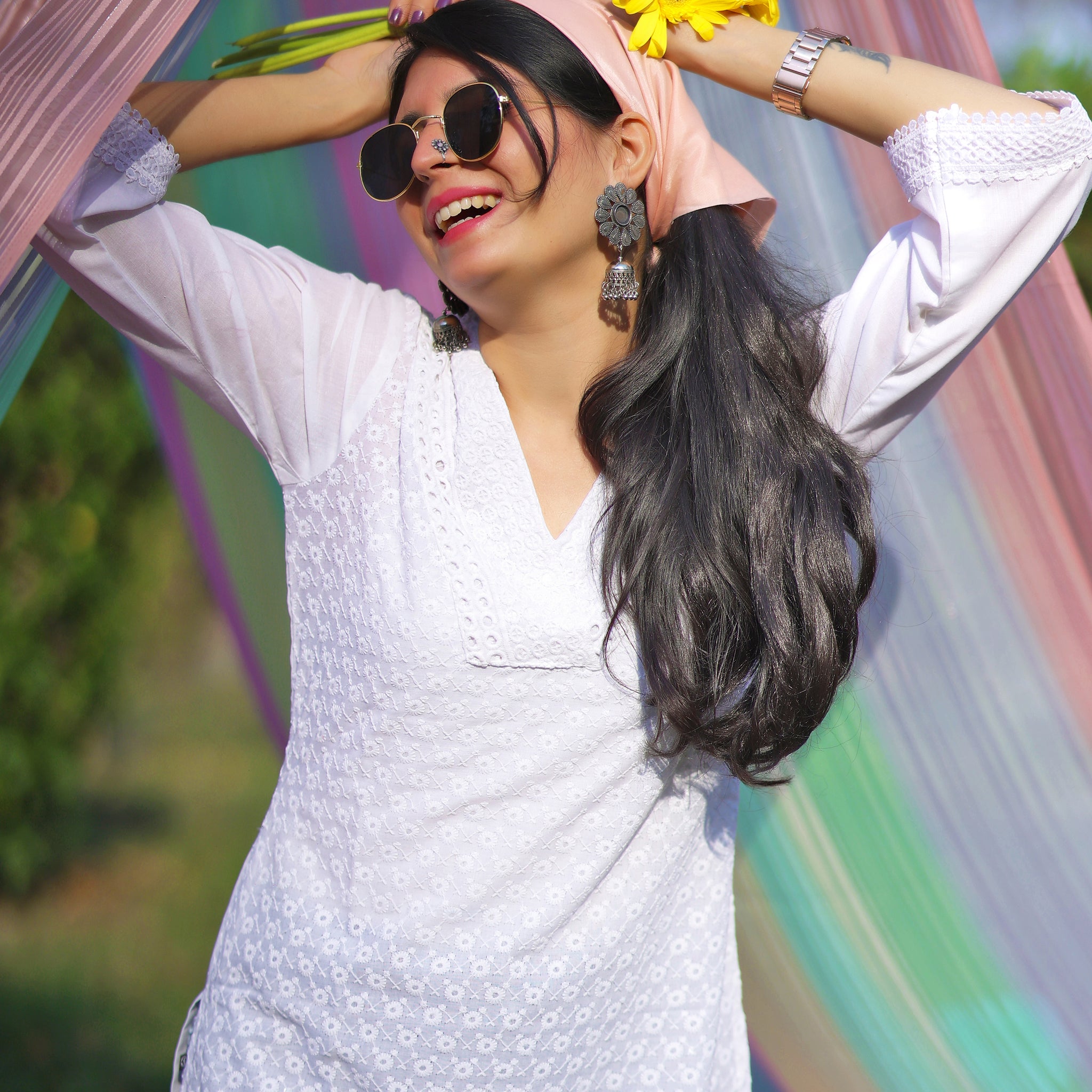 Pure Cotton Embroidered Straight Schiffli White Kurta