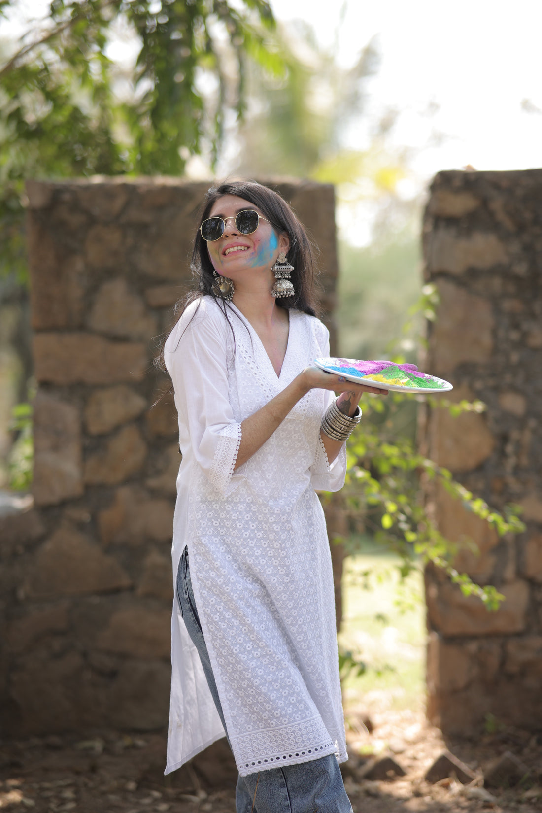 Pure Cotton Embroidered Straight Schiffli White Kurta