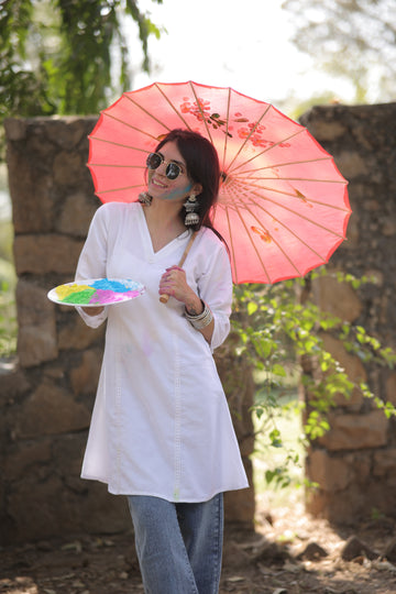 Rayon Solid A-Line White Short Kurti