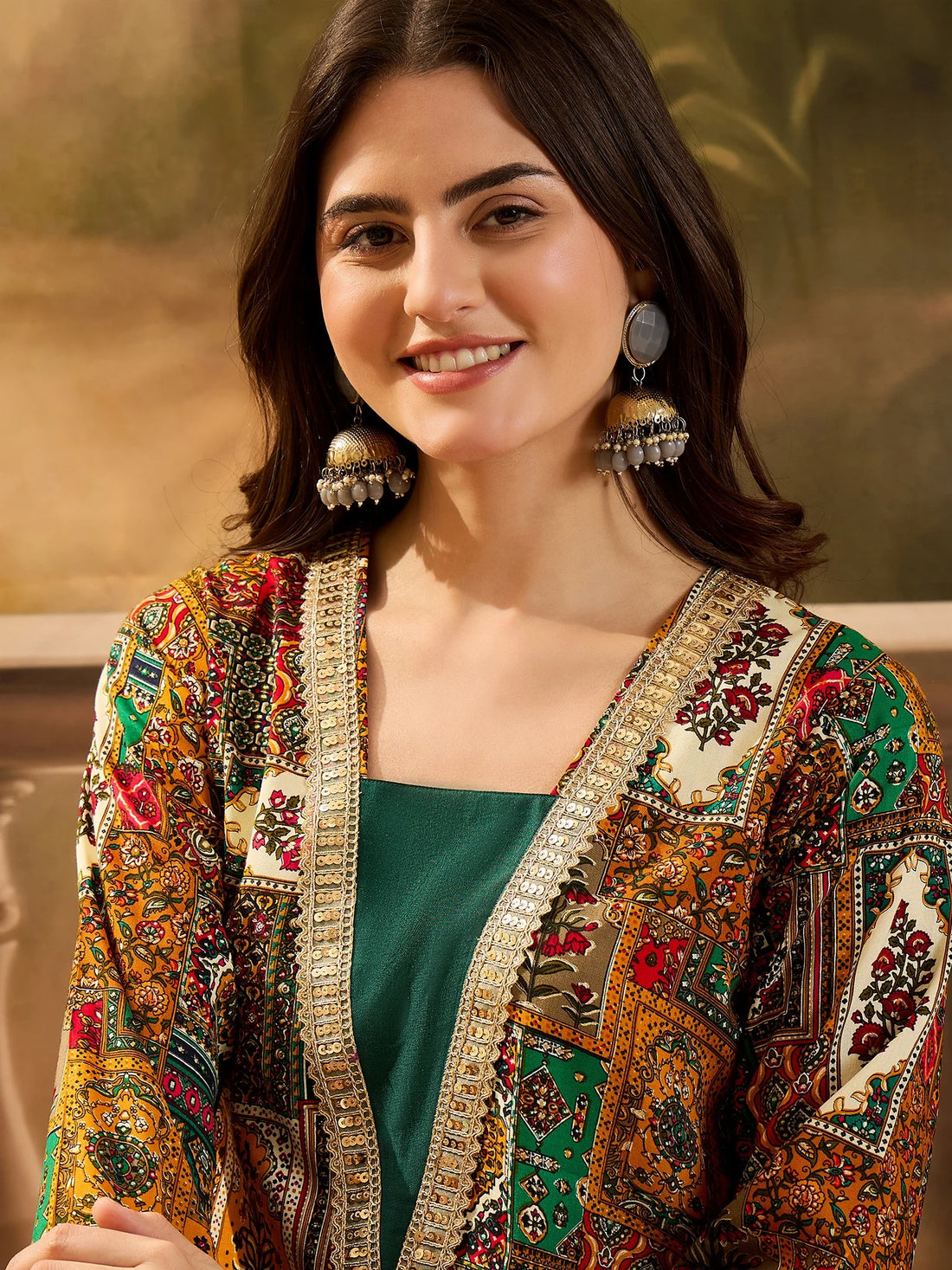 Green Viscose Rayon Batik Print & Embroidered Straight Long Kurta