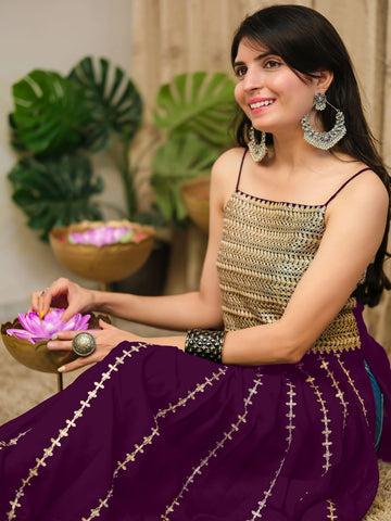 Wine Georgette Embroidered Straight Strappy Long Kurta