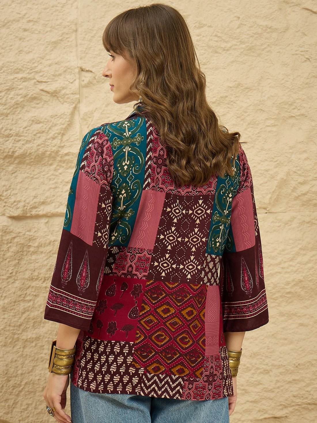 Wine Viscose Rayon Ethnic Motif Printed Straight Navratri Short Kurti