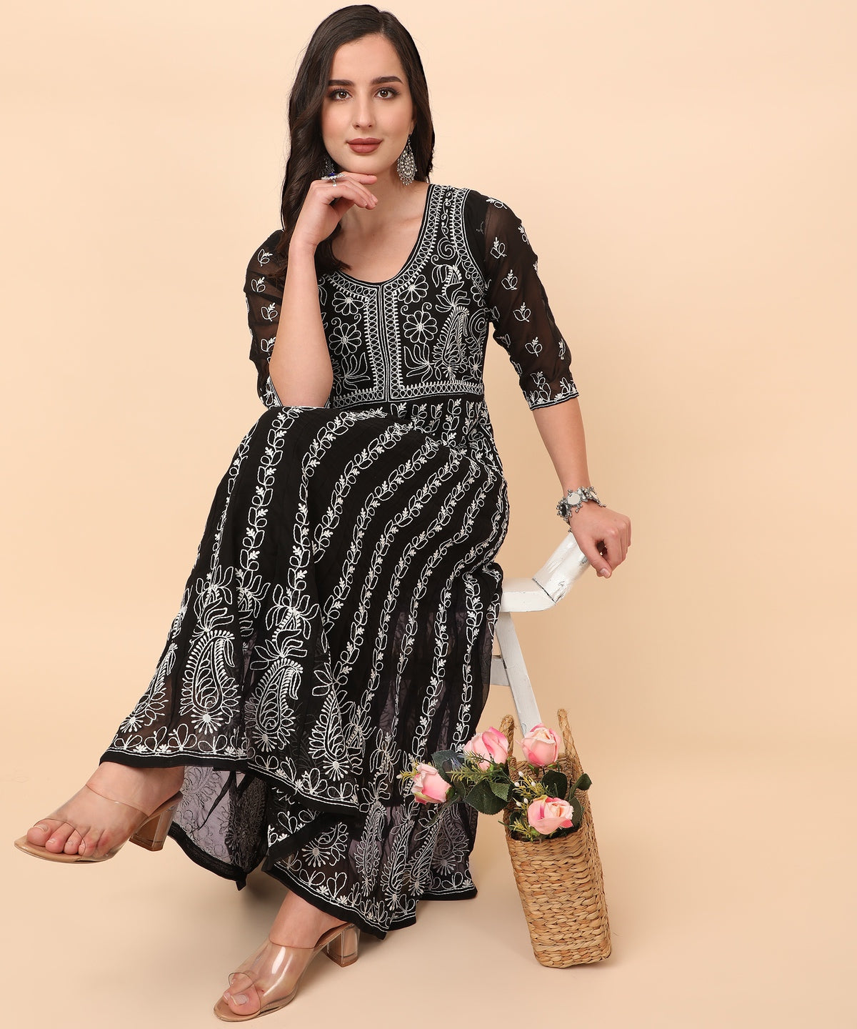 Georgette Chikankari Embroidered Anarkali Kurta