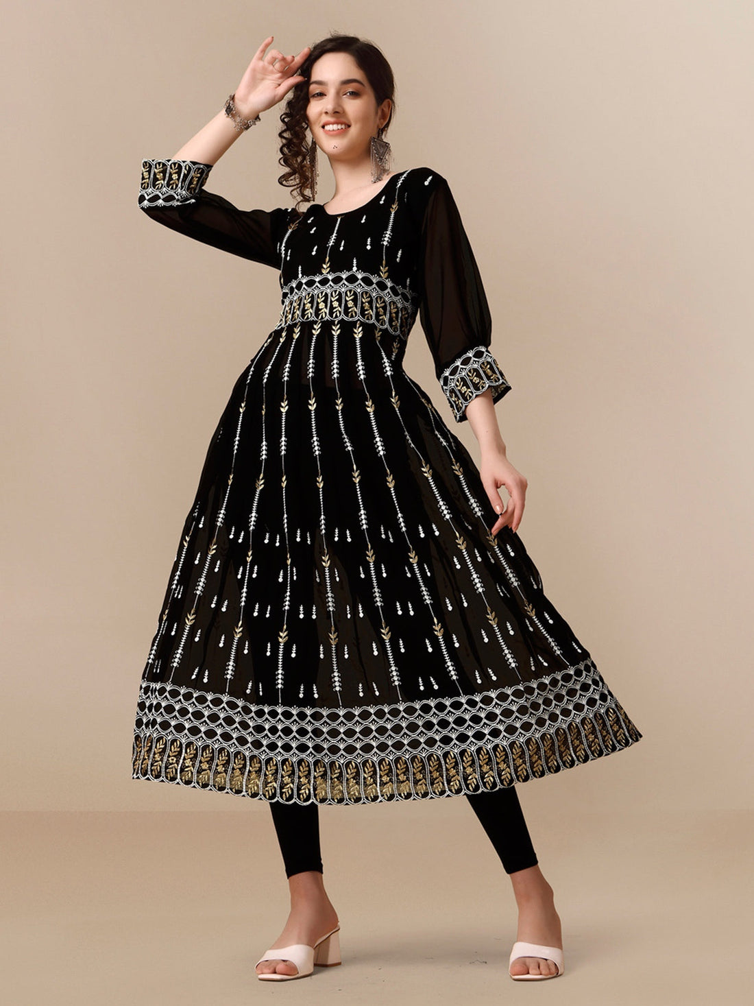 Embroidery Thread Work Zari Georgette Anarkali Kurta