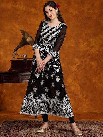 Georgette Chikankari Embroidered Anarkali Kurta
