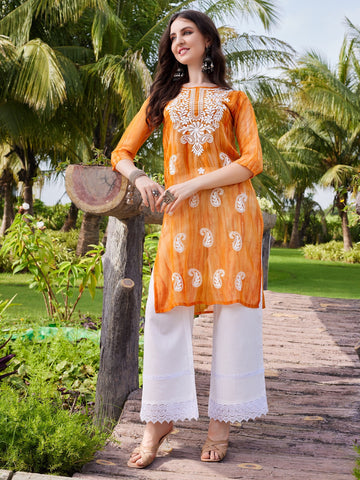 Georgette Chikankari Embroidery Straight Kurta