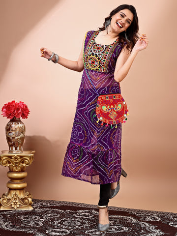 Georgette Embroidered Bandhani Print Kurta