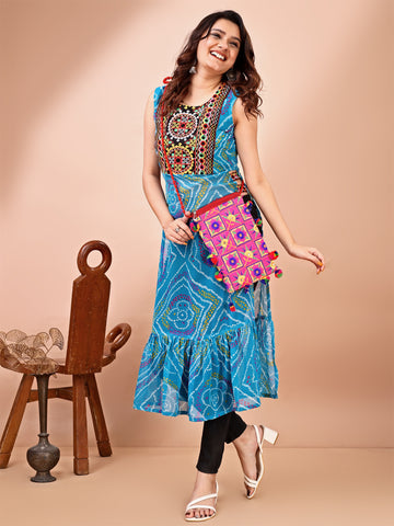 Georgette Embroidered Bandhani Print Kurta