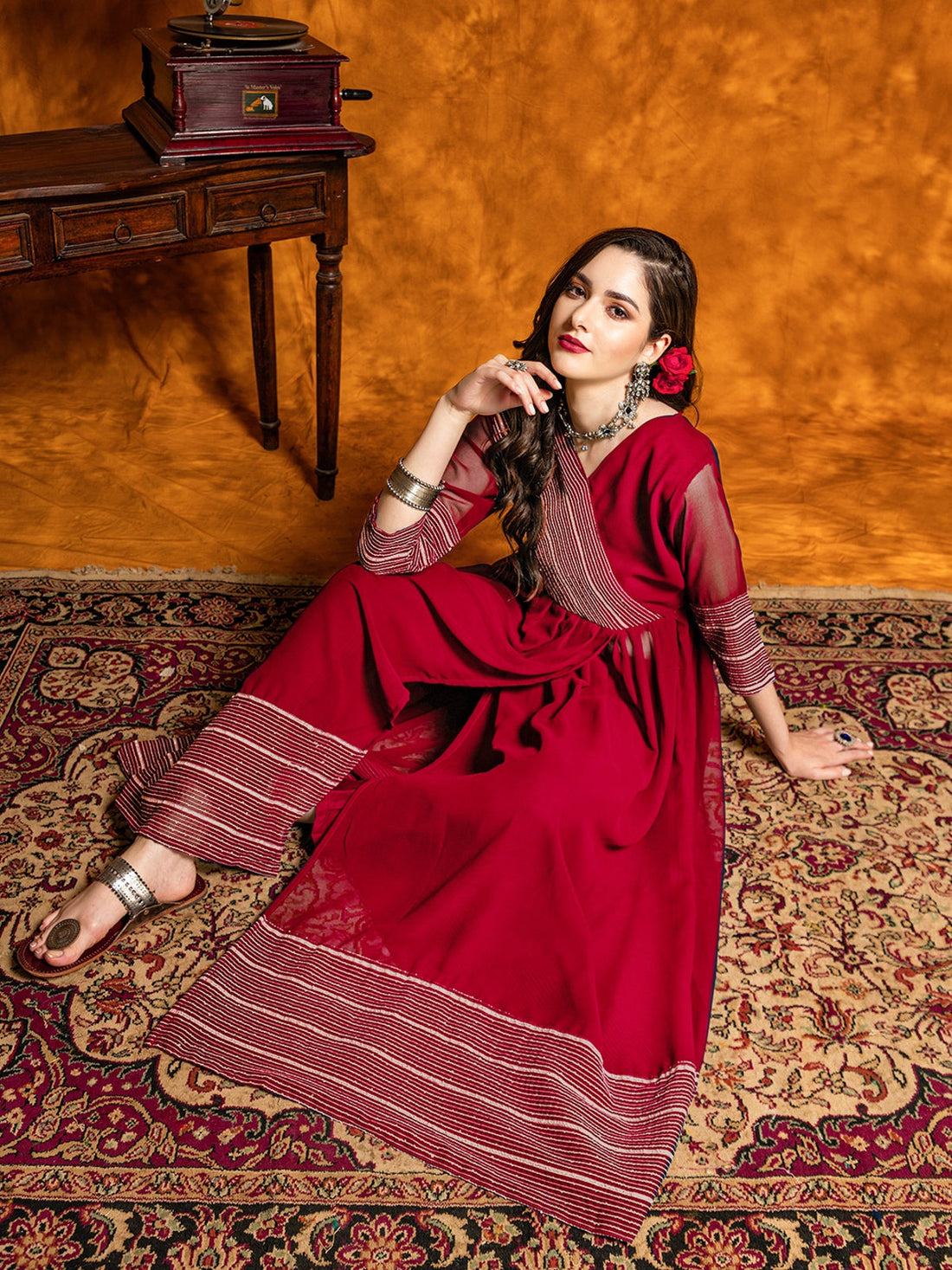 Georgette Angrakha Anarkali Kurta and Pant Set