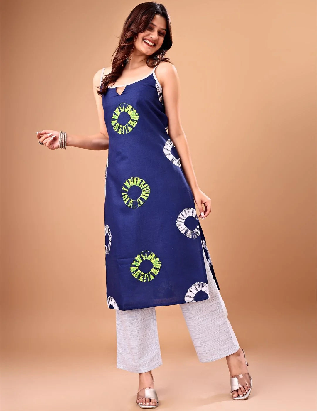 Blue Poly Rayon Printed Shoulder Strpe Straight Kurta With Palazzo Set