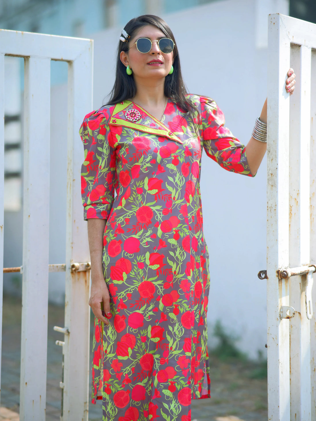 Grey Cotton Blend Grey Digital Print Kurta Pant set