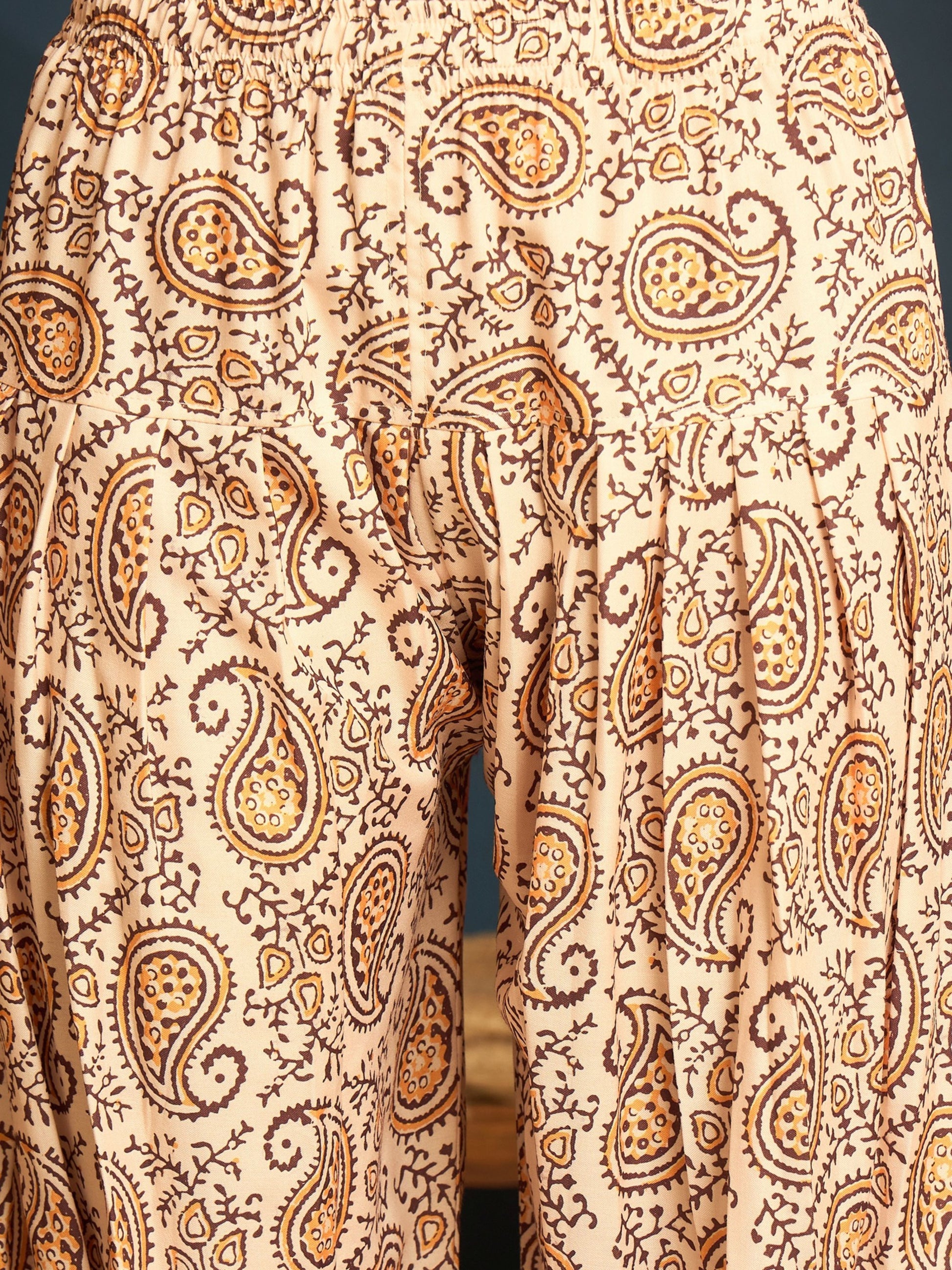 Youthnic beige floral print straight kurti — hero front view