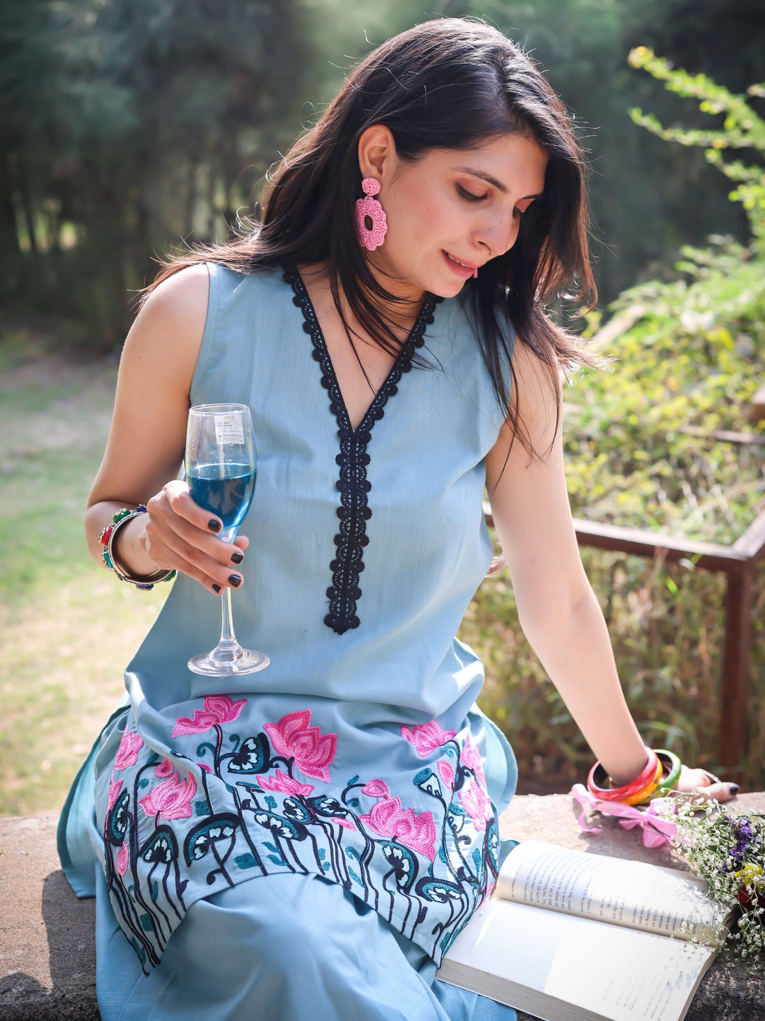 Dusty Green Rayon Floral Embroidered  Summer Wear Straight Sleeveless Kurti With Afghani Pant Set