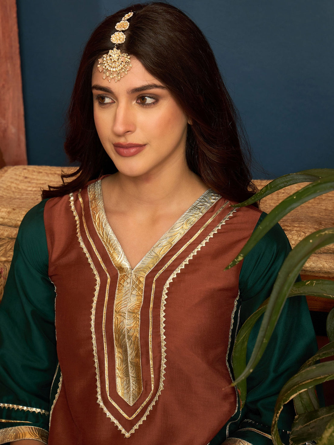 Rust Cotton Silk gota patti Work High-Low Kurti With farshi Salwar