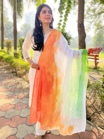 Orange Chiffon Tie & Dye Tricolor Triranga Dupatta