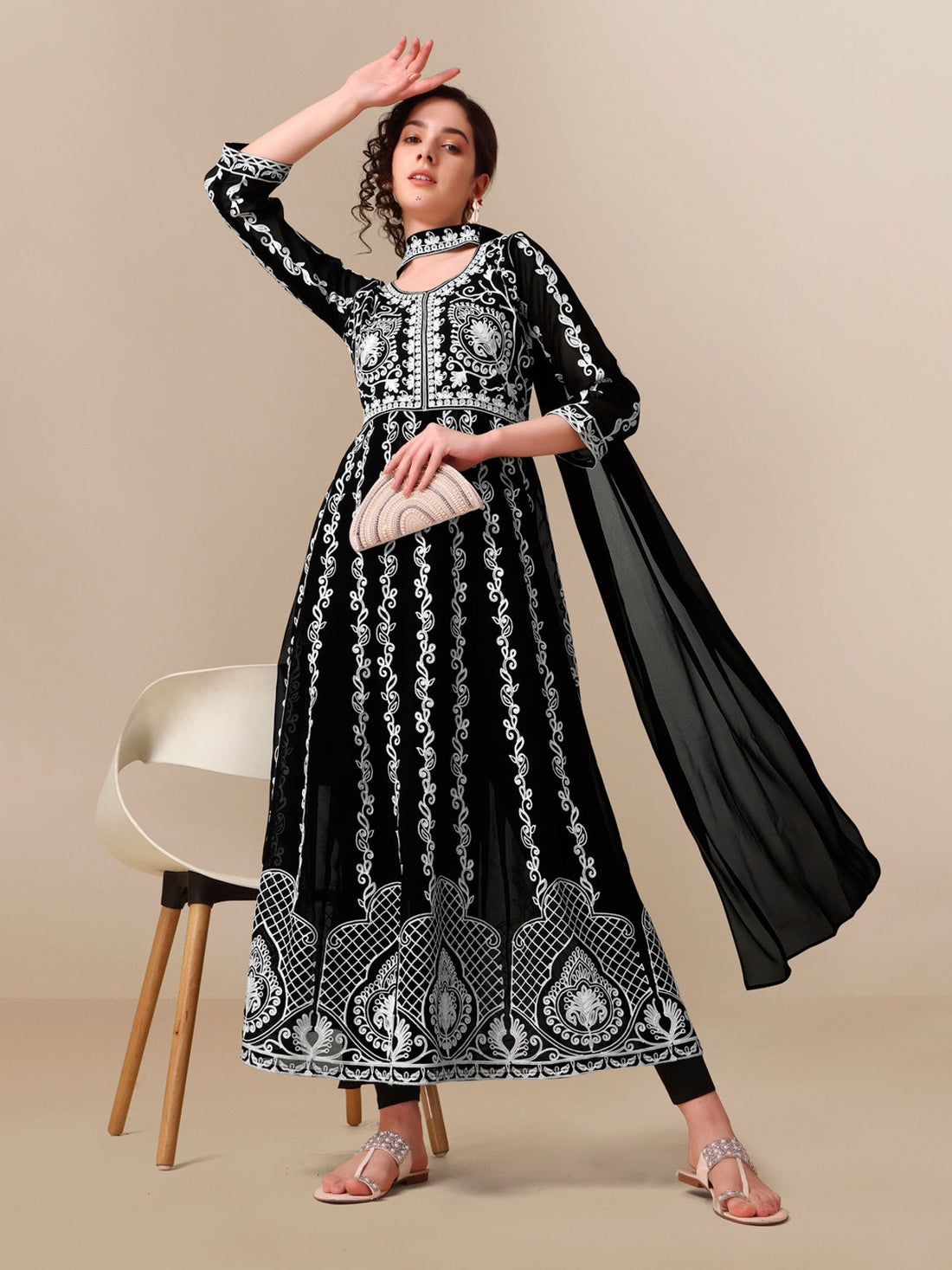 Georgette Chikankari Embroidery Anarkali Kurta and Dupatta Set