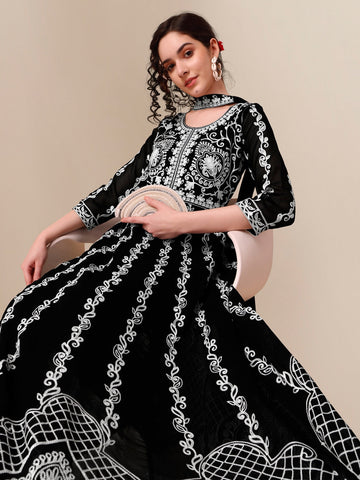 Georgette Chikankari Embroidery Anarkali Kurta and Dupatta Set