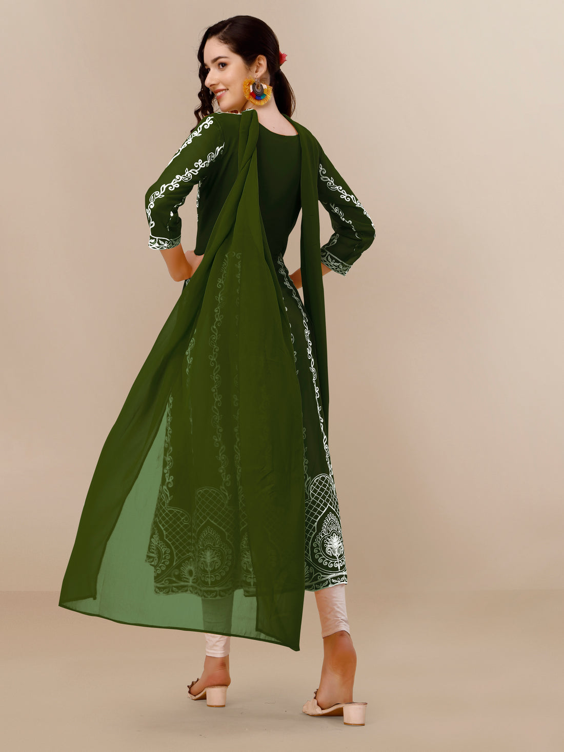 Green Georgette Chikankari Embroidery Anarkali Kurta and Dupatta Set