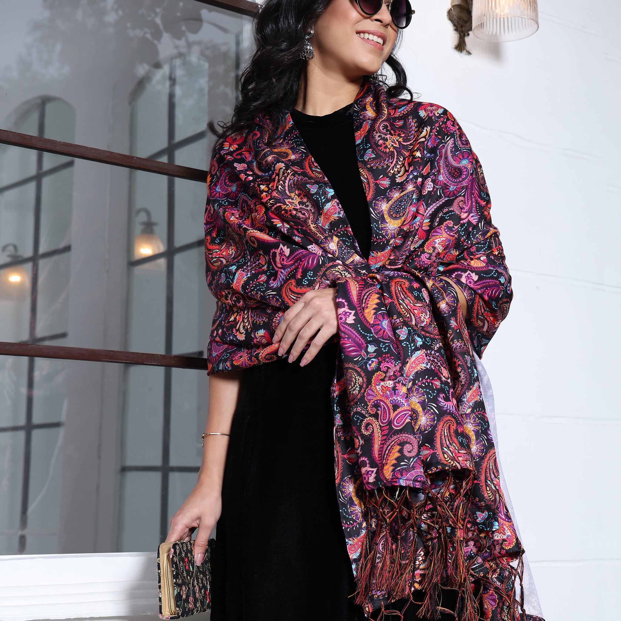 Youthnic Women's Velvet Anarkali Kurta Pant with Digital Print Dupatta Set