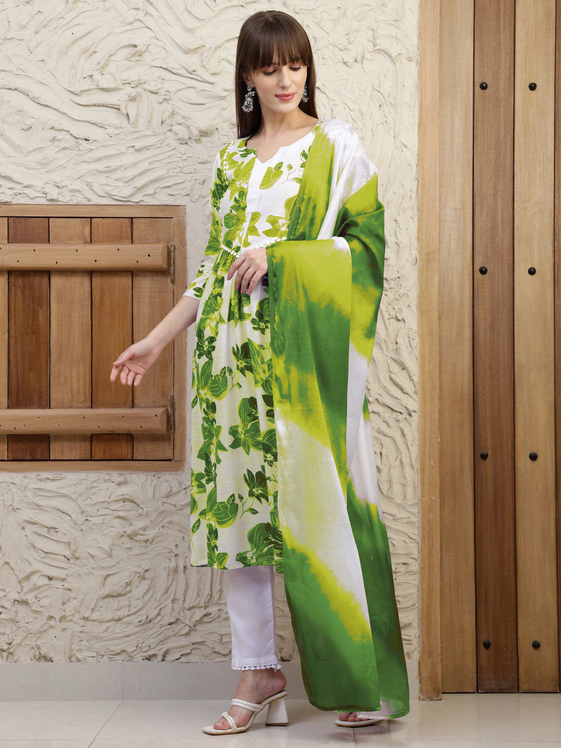 Green Pure Cotton Floral Print Summer Wear Straight Kurta Pant With Dupatta Set