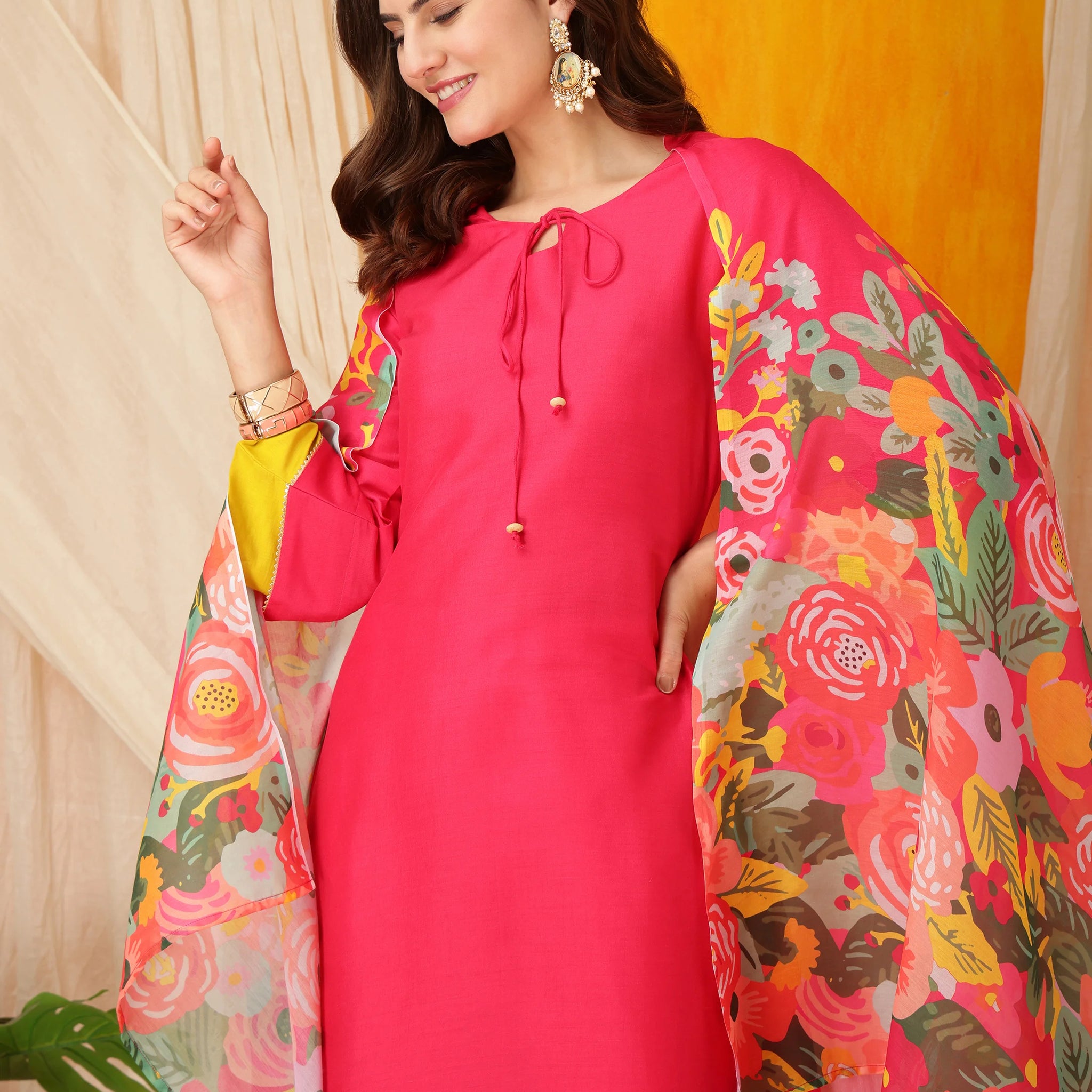 Pink Cotton Silk Straight Solid Kurta Salwar With Digital Print Dupatta Set