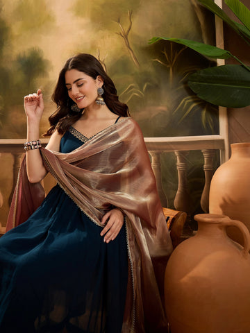 Georgette Embroidered Sleeveless Anarkali Kurta Pant with Dupatta Set
