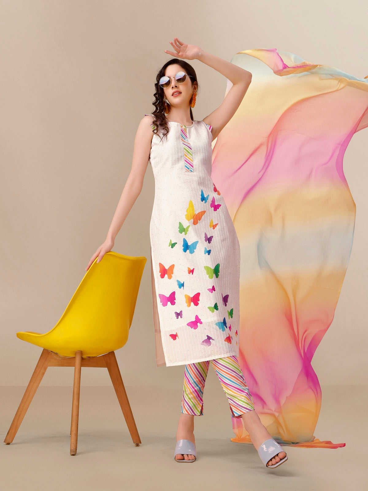 Cotton Silk Blend Kurta Pant and Dupatta Set White