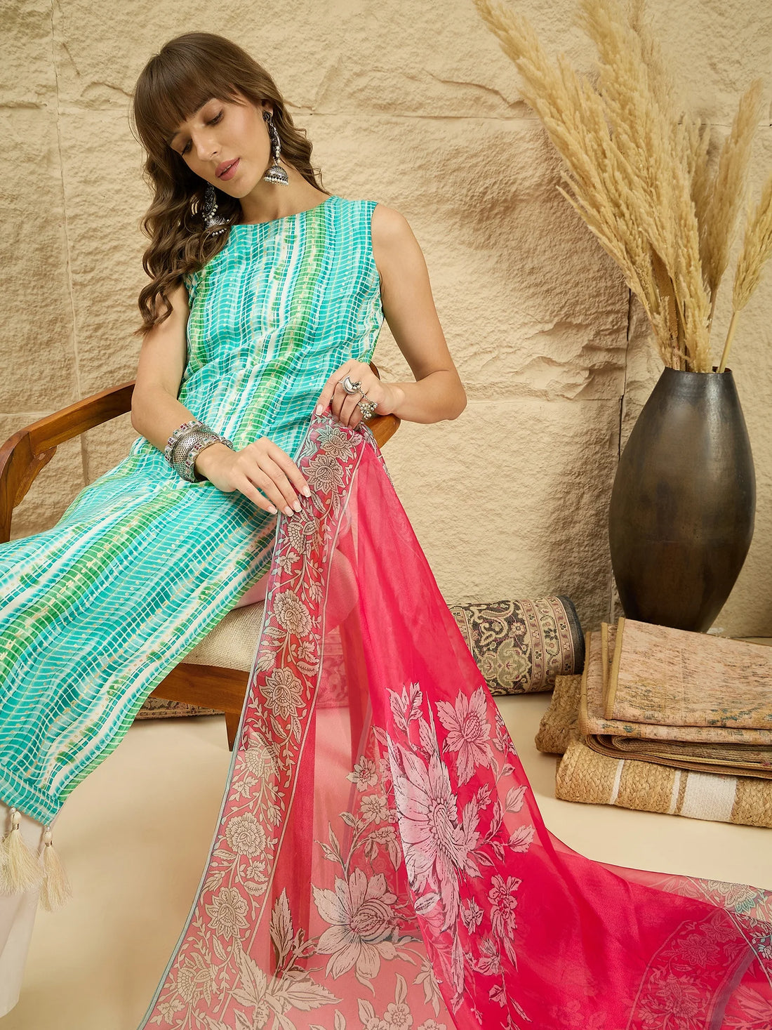 Rama Viscose Rayon Printed Sleeveless Kurta Palazzo Set with Dupatta