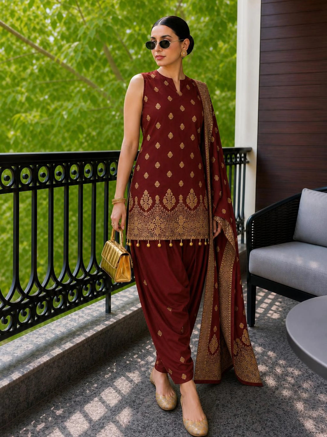 Maroon Banarasi Silk Blend Straight Kurta Farshi Salwar Set with Dupatta